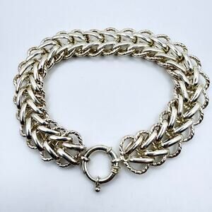 925 Sterling Silver Double Curb Link Woven Chain Bracelet Sailor Clasp 17.75g
